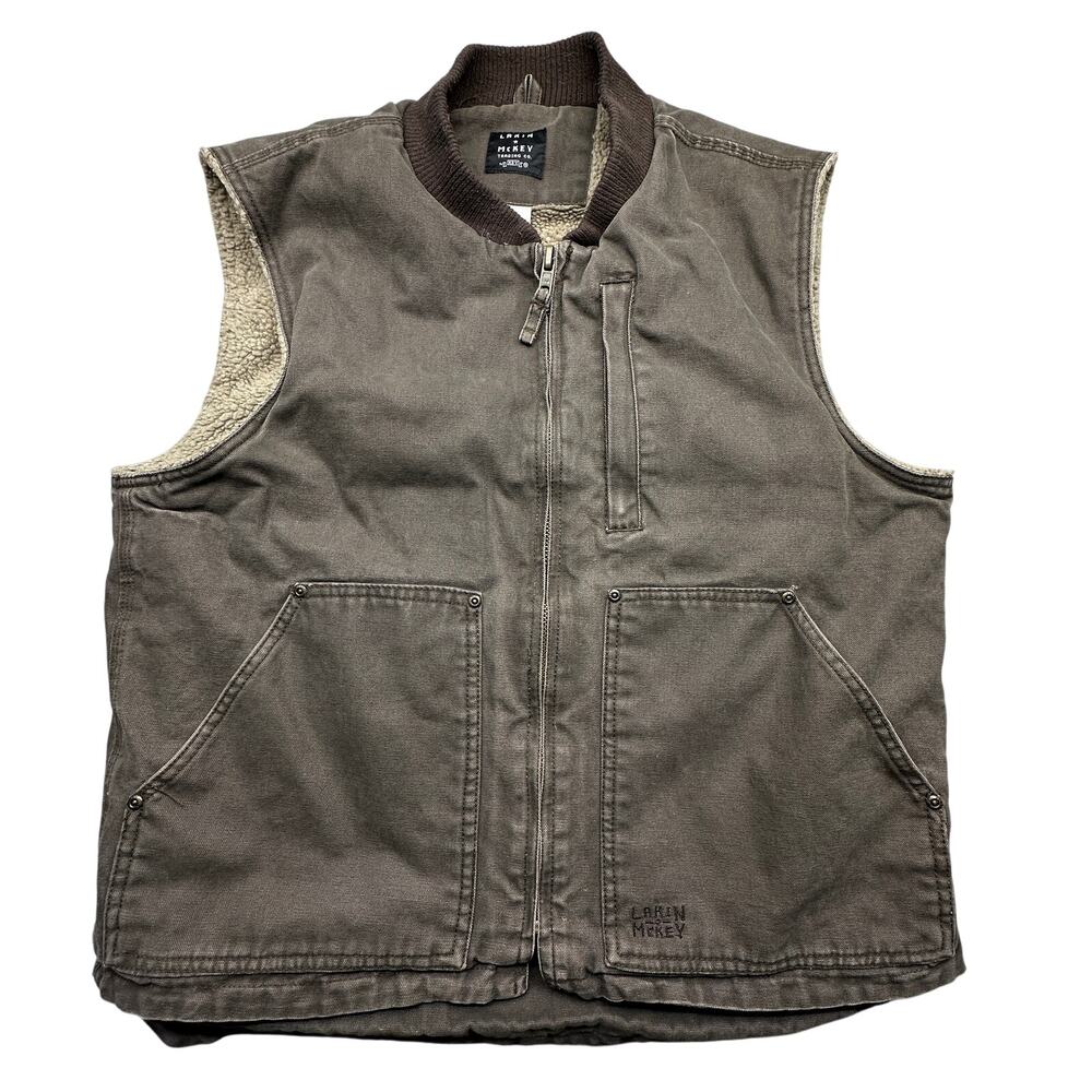 Lakin McKey Trading Co Key Duck Canvas Sherpa Fleece Lined Vest Mans Large Brown